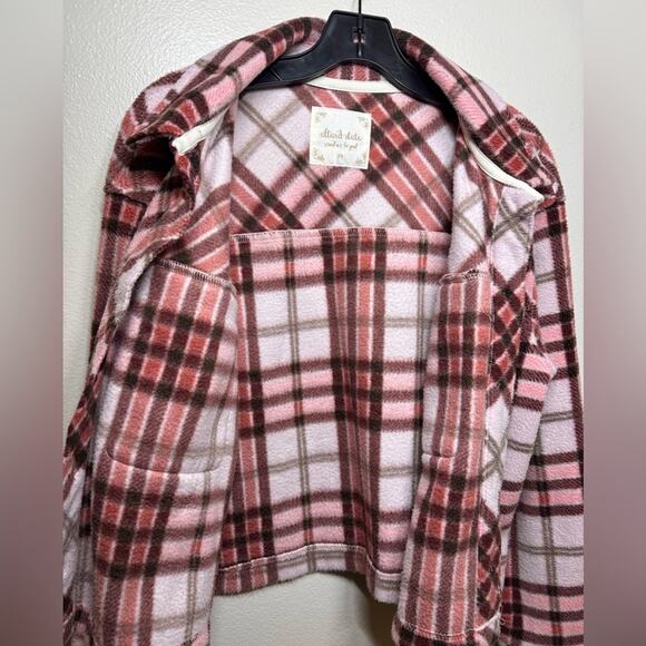 Altar’d State Button Down Cropped Fleece Comfy Jacket Pink White Women’s Medium - Picture 7 of 8